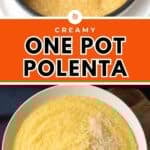 Cooked polenta in rice cooker. Polenta topped with cheese in a a bowl.