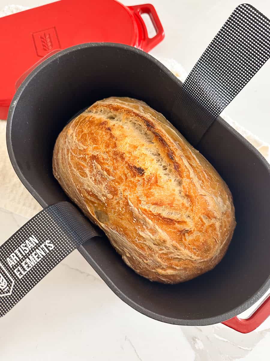 sourdough bread loaf in dutch oven