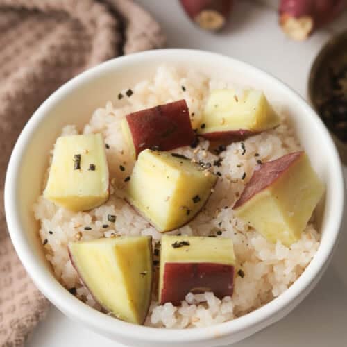 Rice with Japanese sweet potato in bowl