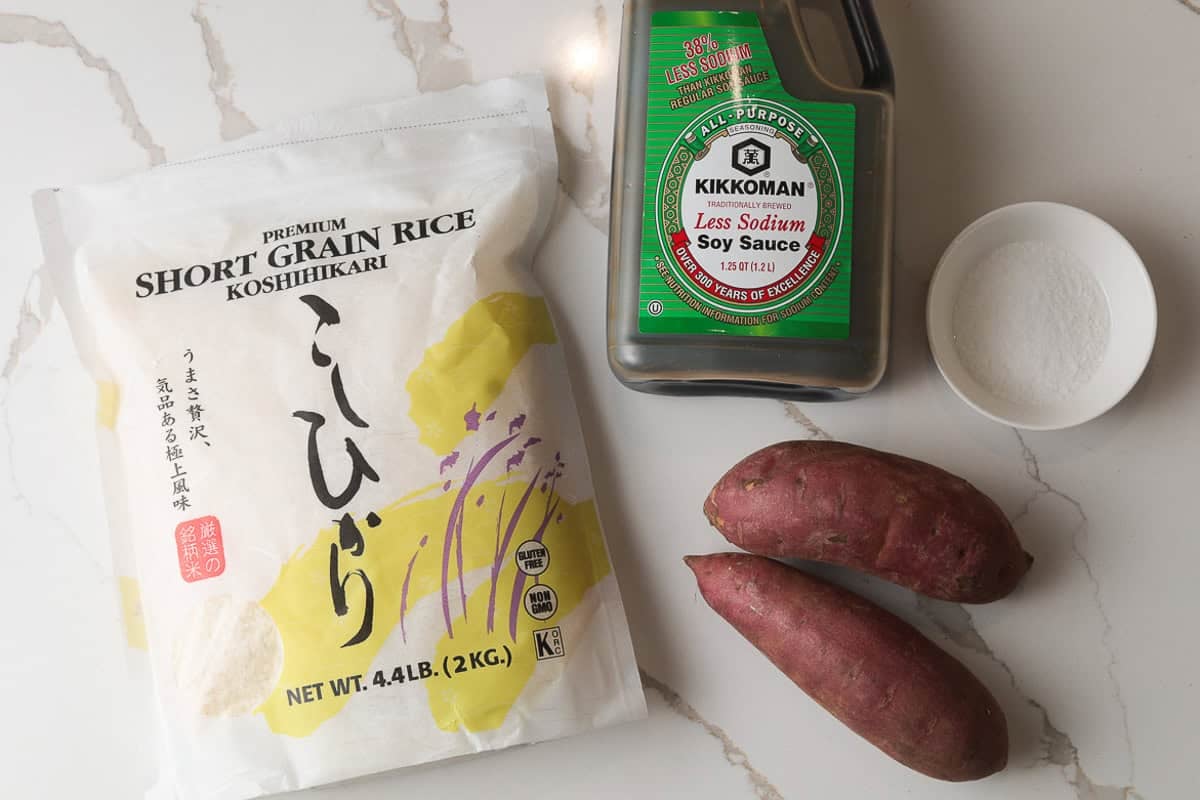 Ingredients: rice, soy sauce, salt and Japanese sweet potatoes