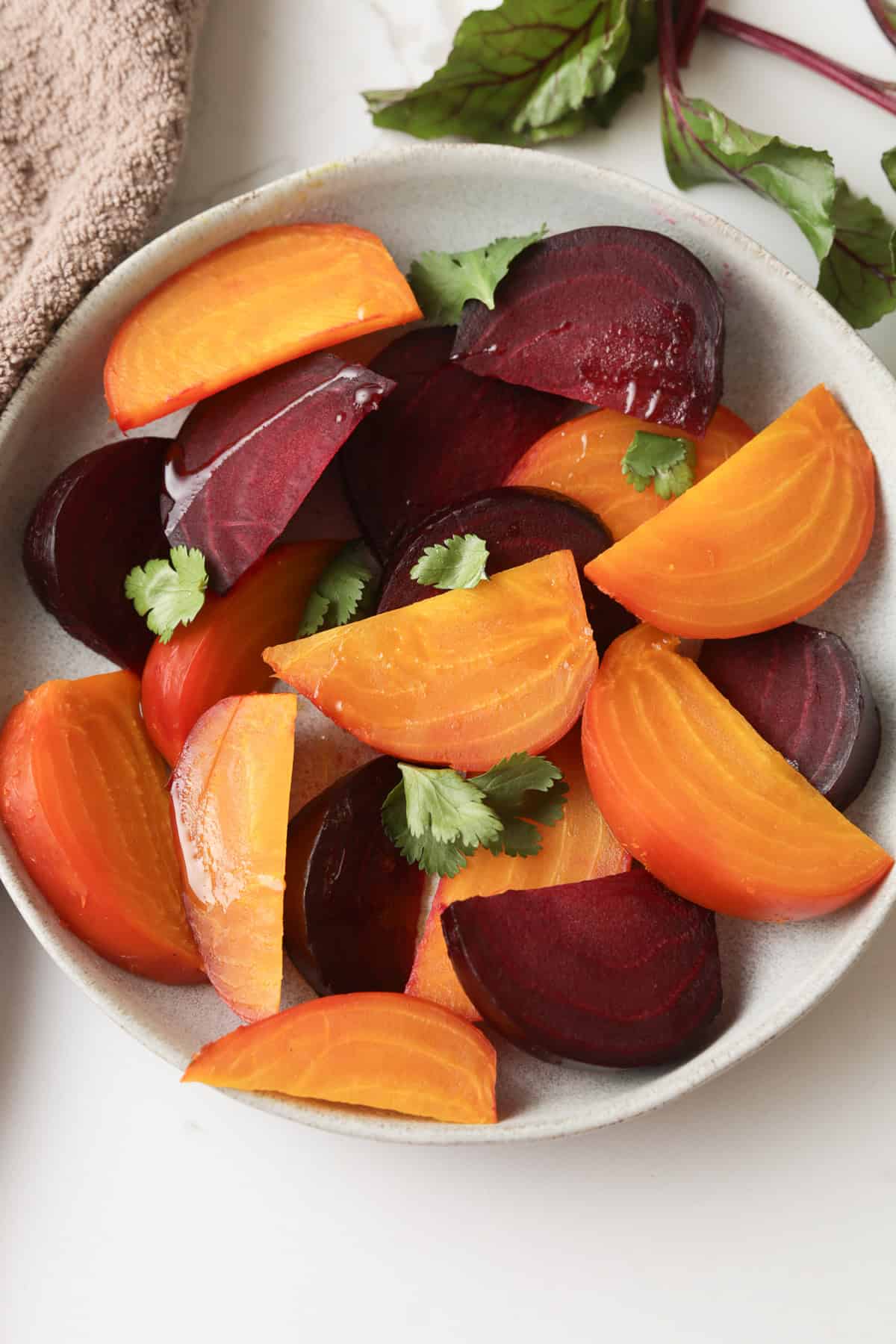 Gold and red beets in a bowl