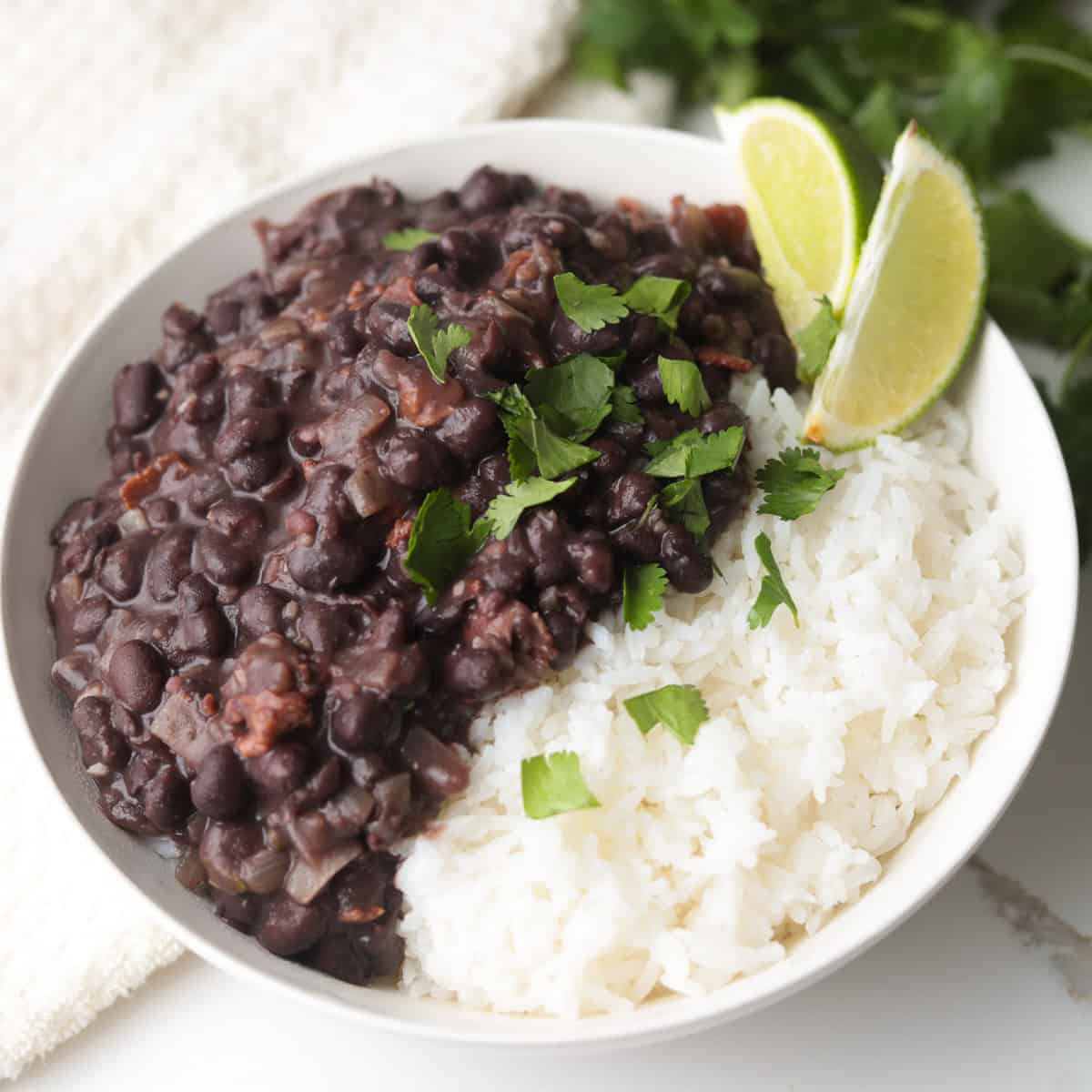 Canned black beans with rice.