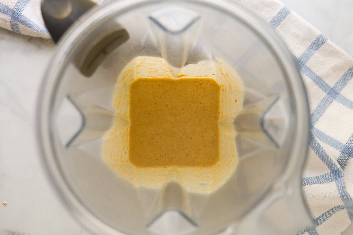Pancake batter in a blender.