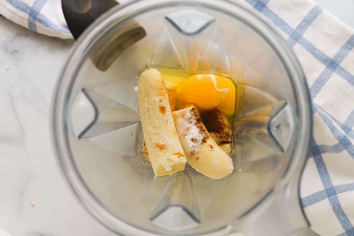 Ingredients for pancake in blender.