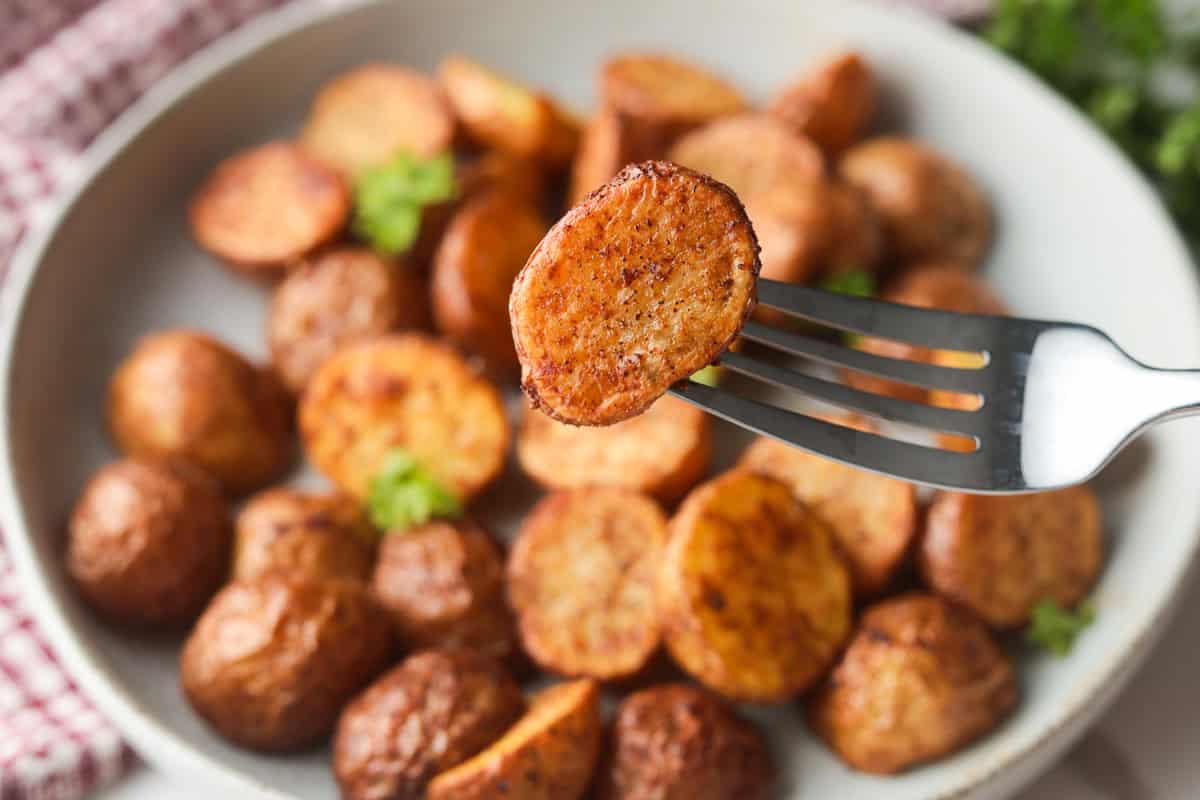 closeup roasted mini potato.