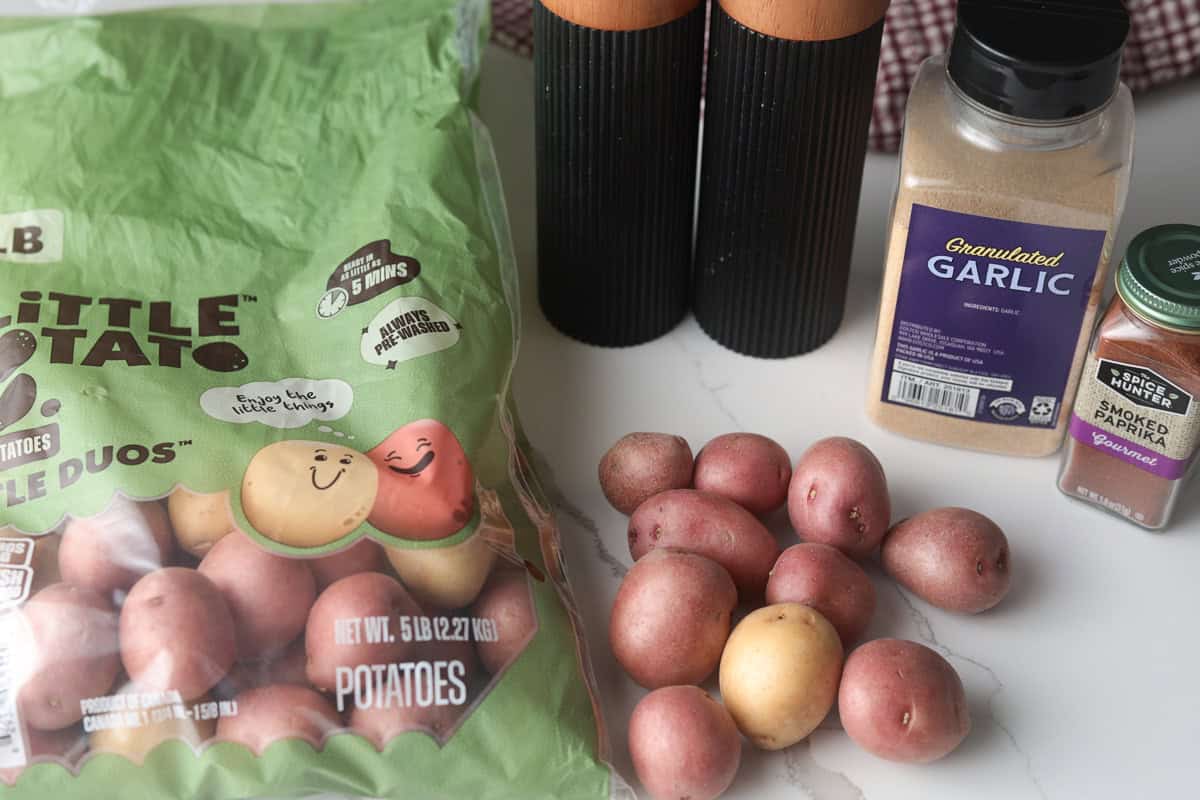 mini potatoes, salt and pepper, garlic powder and smoked paprika