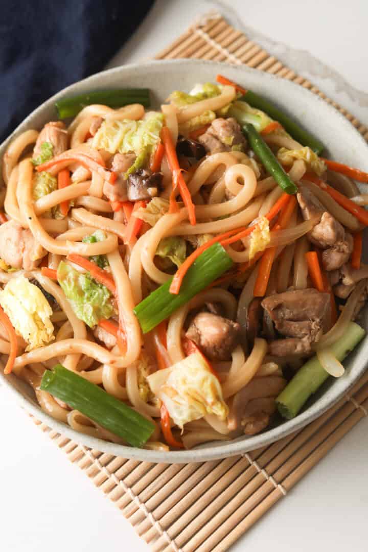 Yaki udon noodles stir fry plate.