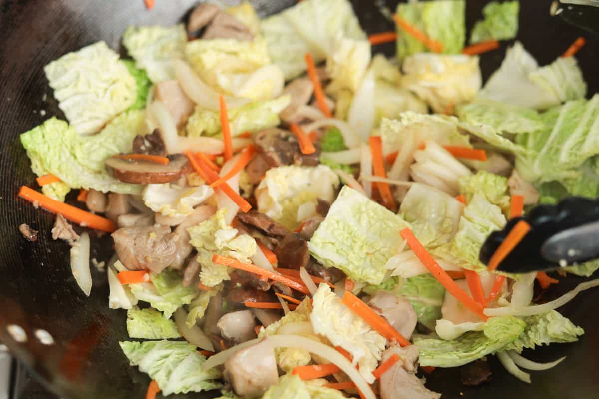 Vegetable stir fried in wok.