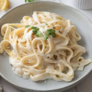 plate of fettuccine Alfredo.